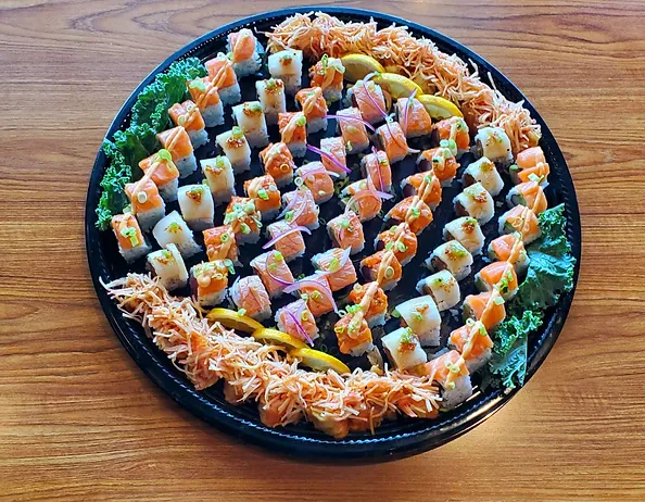 Sushi tray with various types of sushi